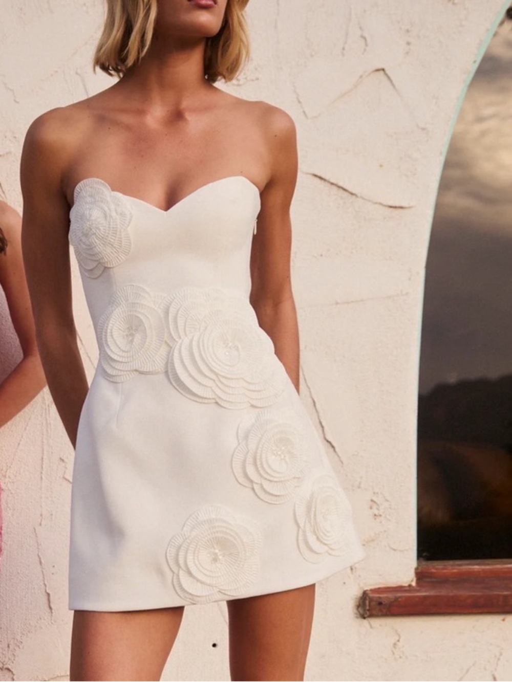 NEW HELSI GIA White 3D Floral Strapless mini white Dress sz XL
